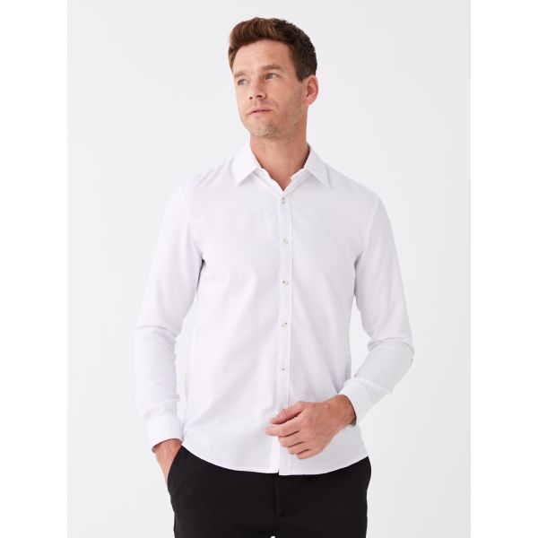 Slim Fit Long Sleeve Dobby Weave Men's Shirt
