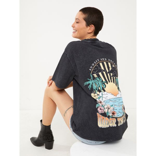 Crew Neck Printed Short Sleeve Oversized T-Shirt