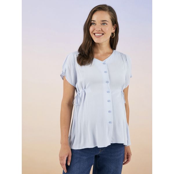 V Neck Straight Short Sleeve Viscose Maternity Shirt