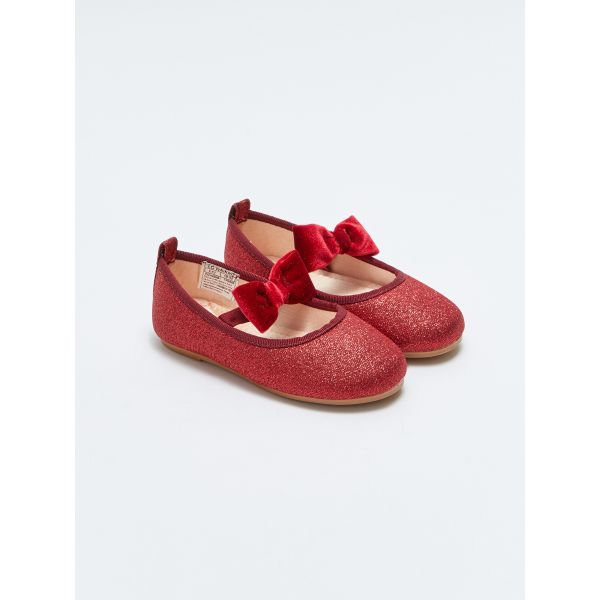 Silvery Bow Detailed Baby Girl Flats