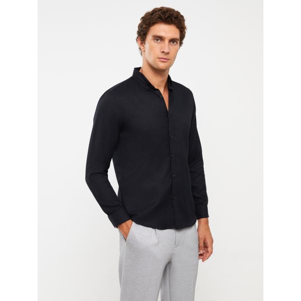 Slim Fit Long Sleeve Dobby Weave Men's Shirt