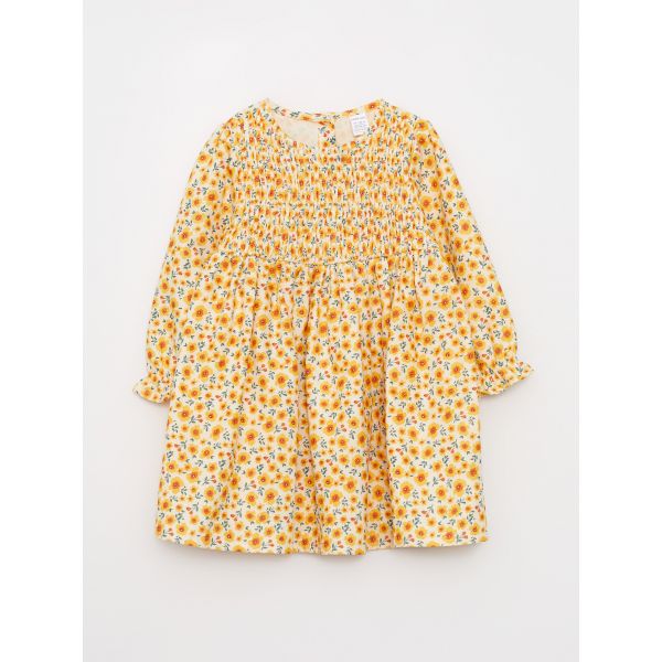 Crew Neck Long Sleeve Printed Baby Girl Dress