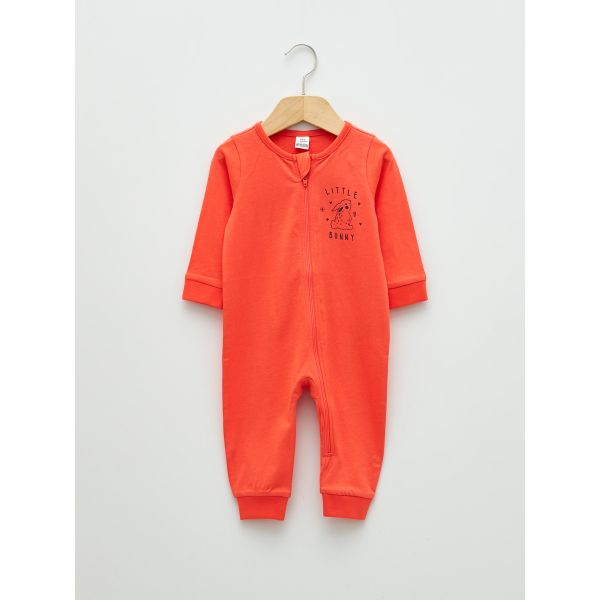 Crew Neck Long Sleeve Printed Cotton Baby Girl Rompers