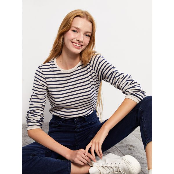 Crew Neck Striped Long Sleeve Women's T-shirt