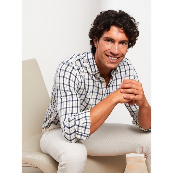 Regular Fit Long Sleeve Plaid Men's Shirt
