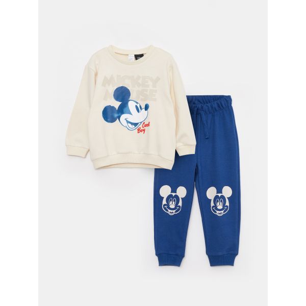 Crew Neck Long Sleeve Mickey Mouse Printed Baby Boy Sweatshirt and Sweatpants 2-Pack Set