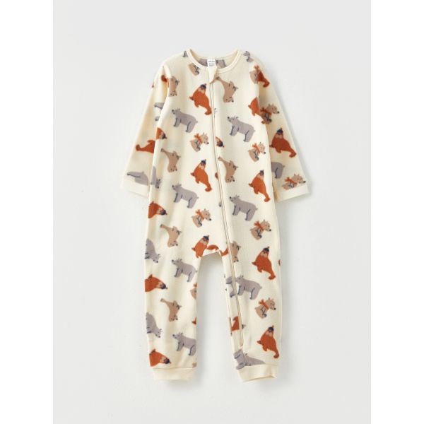 Crew Neck Long Sleeve Printed Fleece Baby Boy Rompers