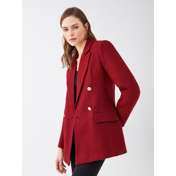 Self-Patterned Long Sleeve Tweed Women's Blazer Jacket