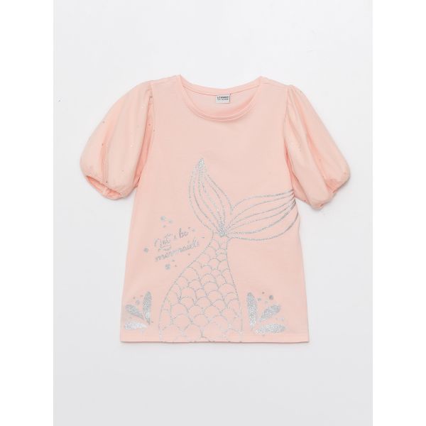 Crew Neck Printed Short Sleeve Girl T-shirt