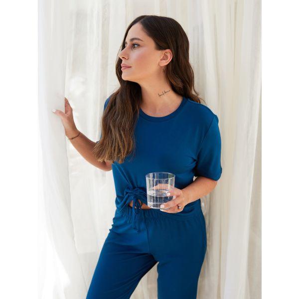Petite Crew Neck Regular Short Sleeve Women's Pajama Set