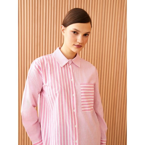 Shirt Collar Striped Long Sleeve Oversize Women's Tunic