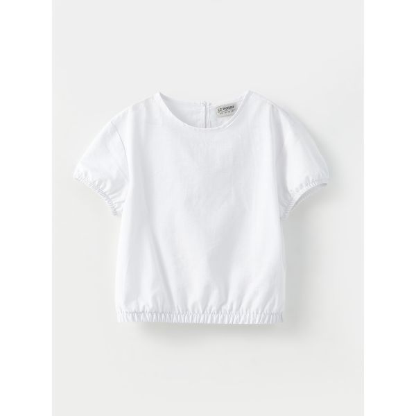 Crew Neck Basic Short Sleeve Poplin Girl Blouse