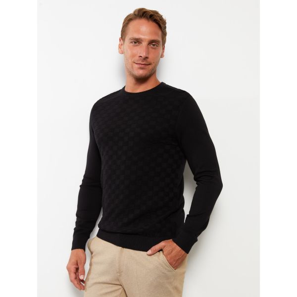 Crew Neck Long Sleeve Men's Tricot Sweater