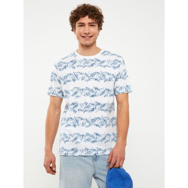 Crew Neck Short Sleeve Patterned Combed Cotton Men's T-Shirt