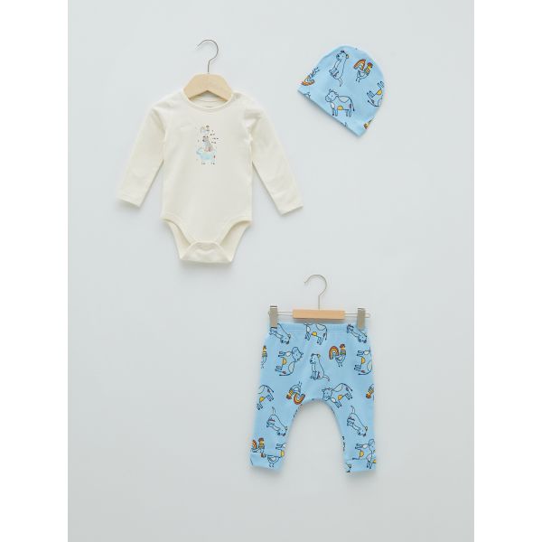 Crew Neck Long Sleeve Printed Baby Boy 3-Pack Set