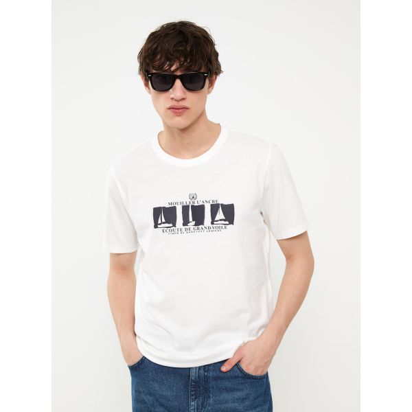 Crew Neck Short Sleeve Printed Combed Cotton Men's T-shirt