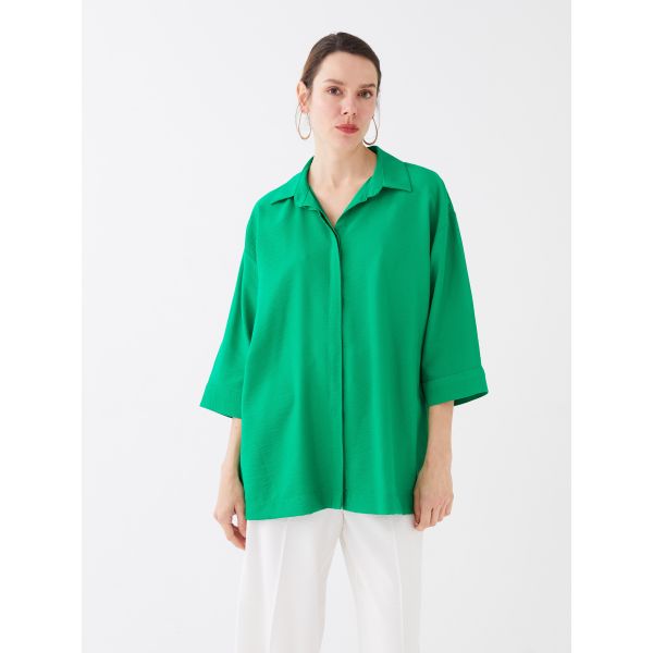 Women's Hidden Button Closure Plain Shirt