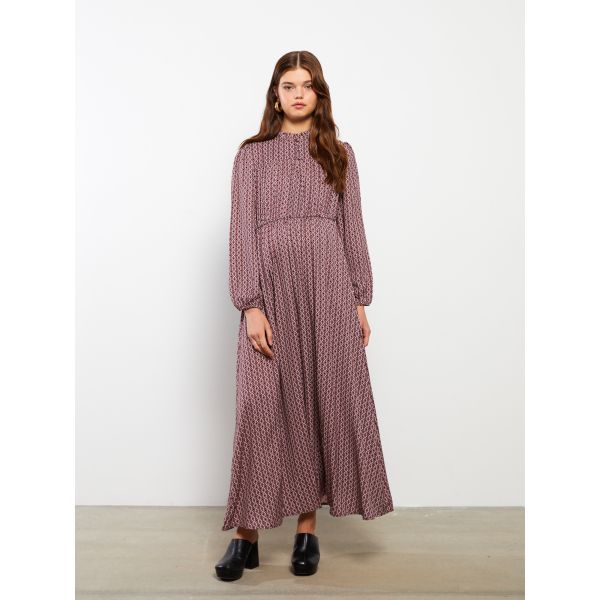 Crew Neck Patterned Long Sleeve Viscose Maternity Dress
