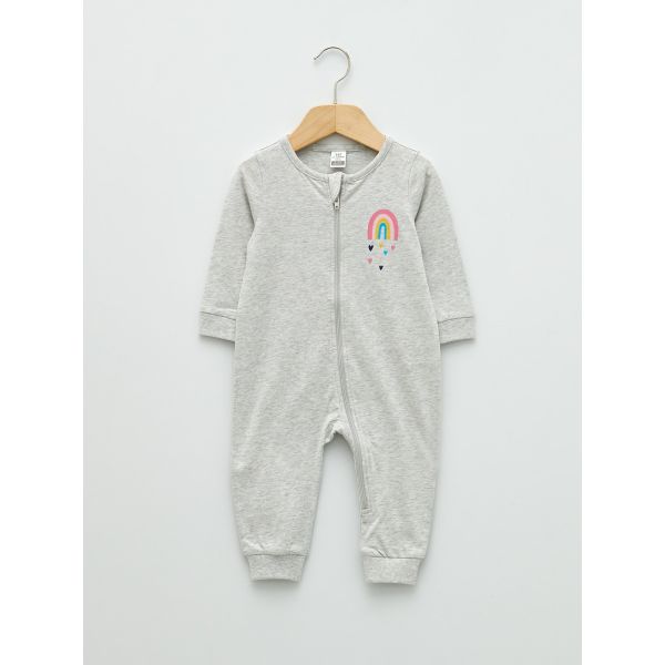 Crew Neck Long Sleeve Printed Cotton Baby Girl Rompers
