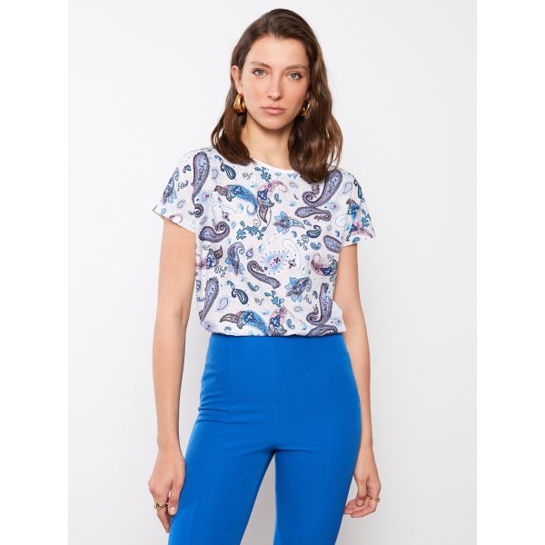 Crew Neck Patterned Short Sleeve Women's T-shirt