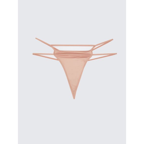 Piping Detailed Satin Thong Panties