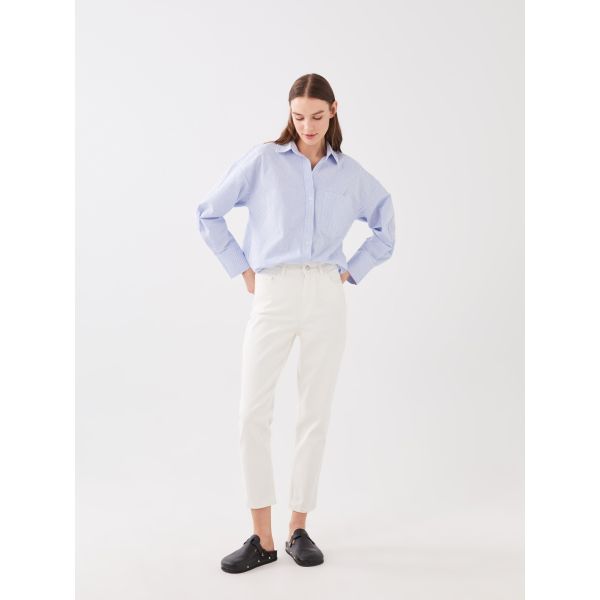 High Waisted Slim Fit Women's Denim Trousers