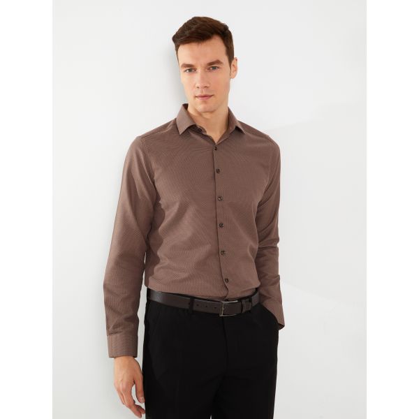 Slim Fit Long Sleeve Dobby Weave Men's Shirt