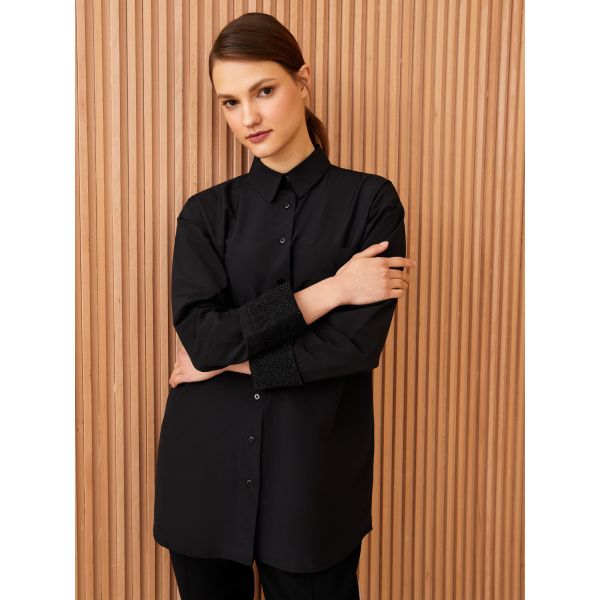 Shirt Collar Straight Long Sleeve Oversize Poplin Women's Tunic