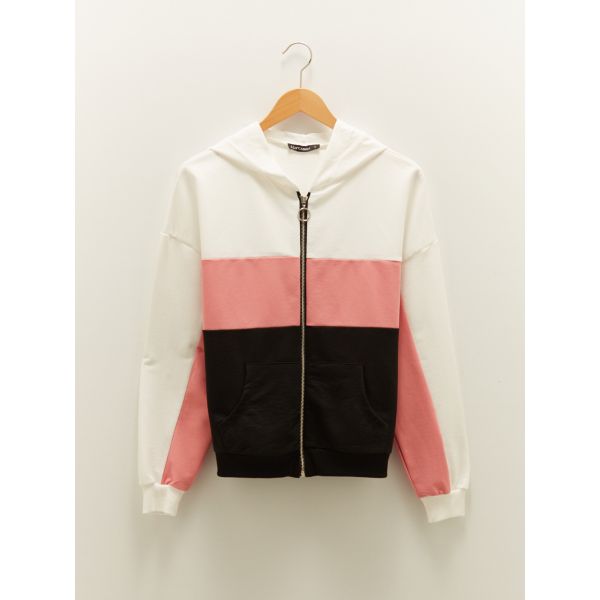 Hooded Collar Color Block Long Sleeve Women's Cardigan